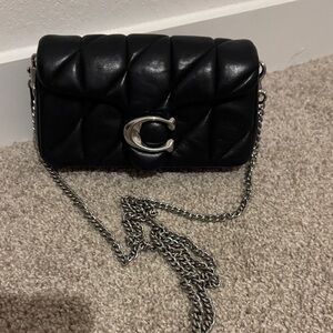 Coach Black Leather Crossbody Bag with Silver Chain